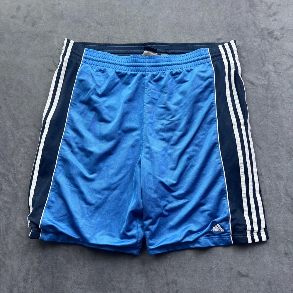 Adidas Mens Blue Navy Three Stripe Athletic Soccer Shorts Large Athletic